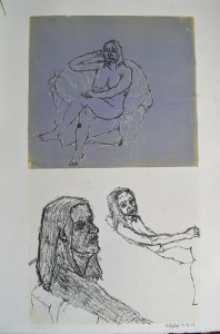 Monotype with Ink Drawing